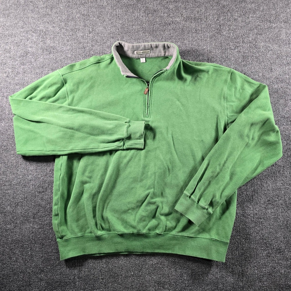 Peter Millar Mens XL Green 100% Cotton Quarter Zip Pullover Sweatshirt